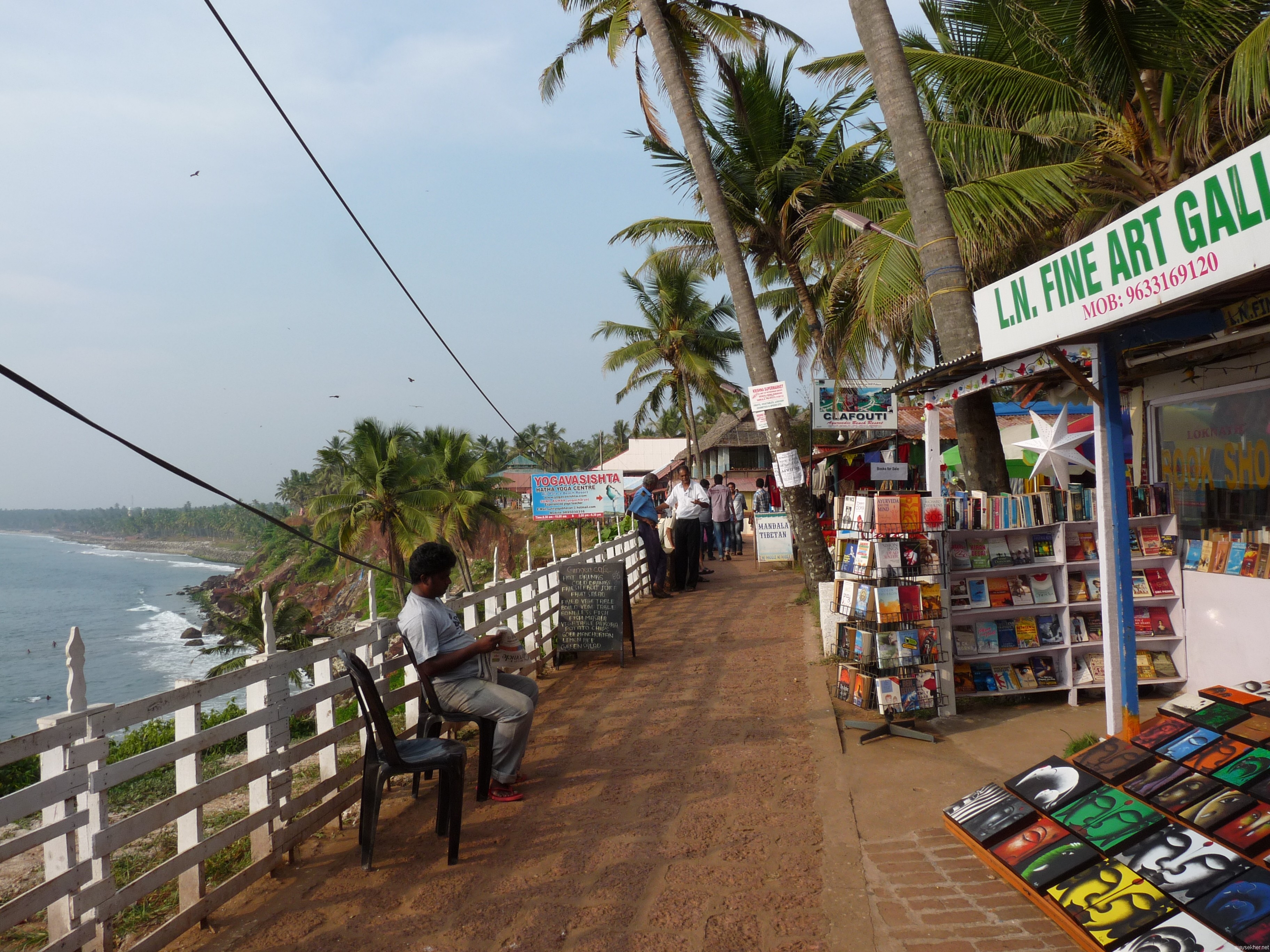 Bounty of nature and culture; popular book shops and art galleries on the Varkala cliff awaiting travelers from across the globe.