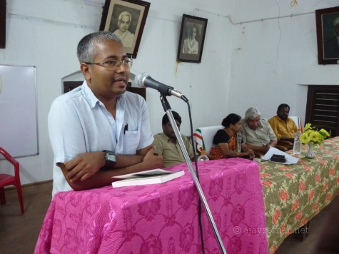 Ajay Sekher delivering Pandit Karupan Memorial Lecture 2013 at Maharaja's College Kochi on 6 Nov 2013.