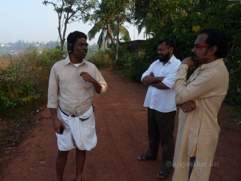 Prof M Dasan, Dr P K Sasidharan and Mr Anirudh Raman on Ponnamkod hill, Calicut.  Pon is a clear Sramana place marker.