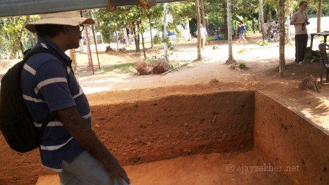 Prof P J Cherian by the new trench at Pattanam archeological site on 19 Apl 2014.