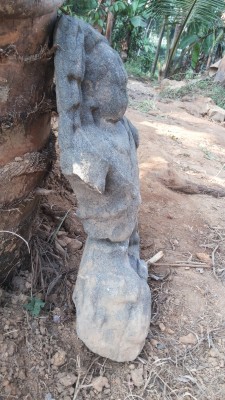 Boddhisatva idol recovered from Pukulam temple pond at Ponjasery near Aluva. Broken into two and probably disposed in the ancient Chira or tank with perennial spring.