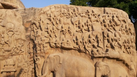 These Mamallapuram elephant images and the Kinnara/Yaksha images are remarkably similar to the Ajanta, Amaravati and Kalinga Buddhist iconography