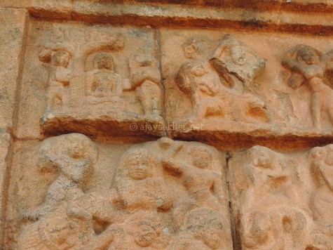 Another panel relief featuring the Buddha under the Bo tree on the western side of the inner or second eastern tower or Gopura in Big temple Tanjavur.