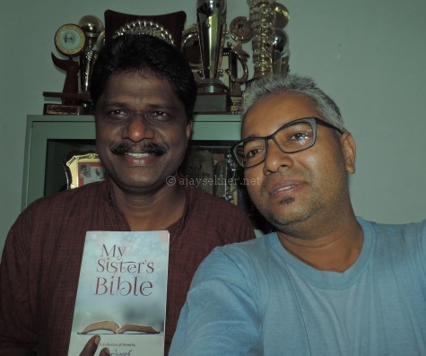 S Joseph and Ajay Sekher with his new English anthology My Sister's Bible (New Delhi: Author Press, 2016).